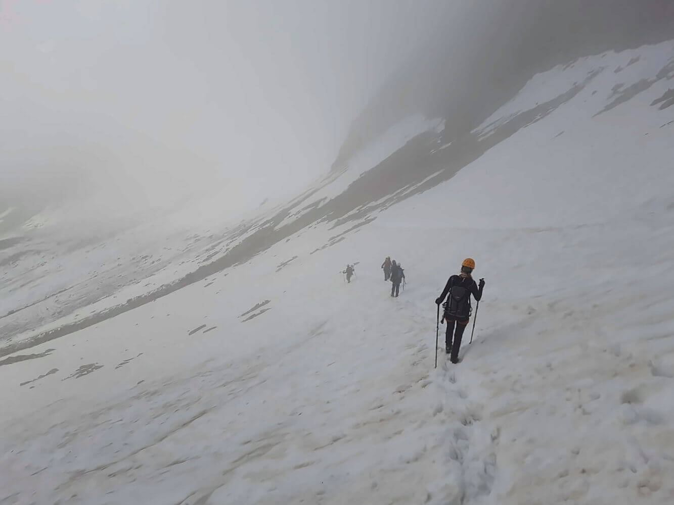 Wanderung über den Gletscher ohne Seilschaft.