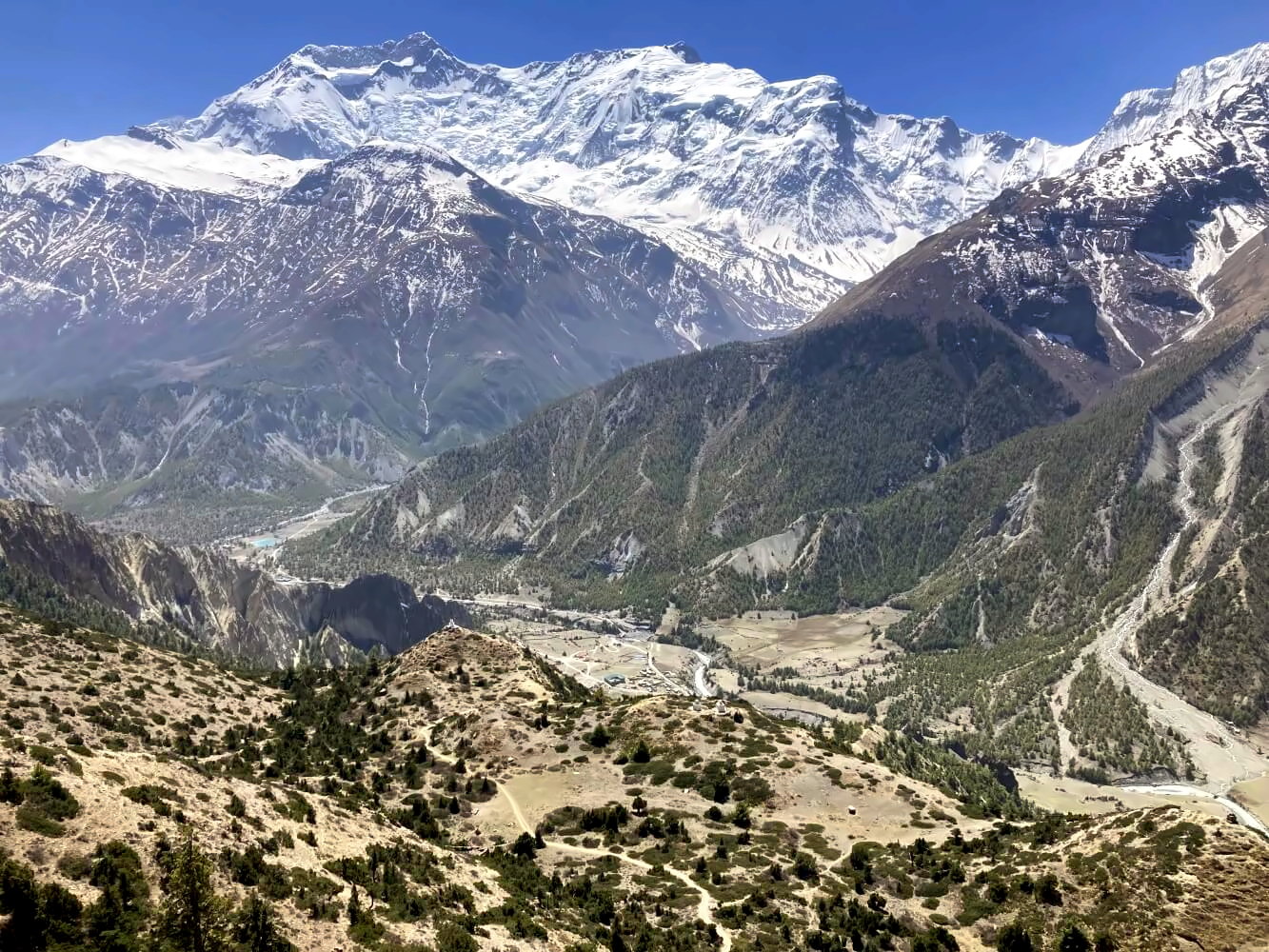 Blick auf Manang im Annapurna Himal.