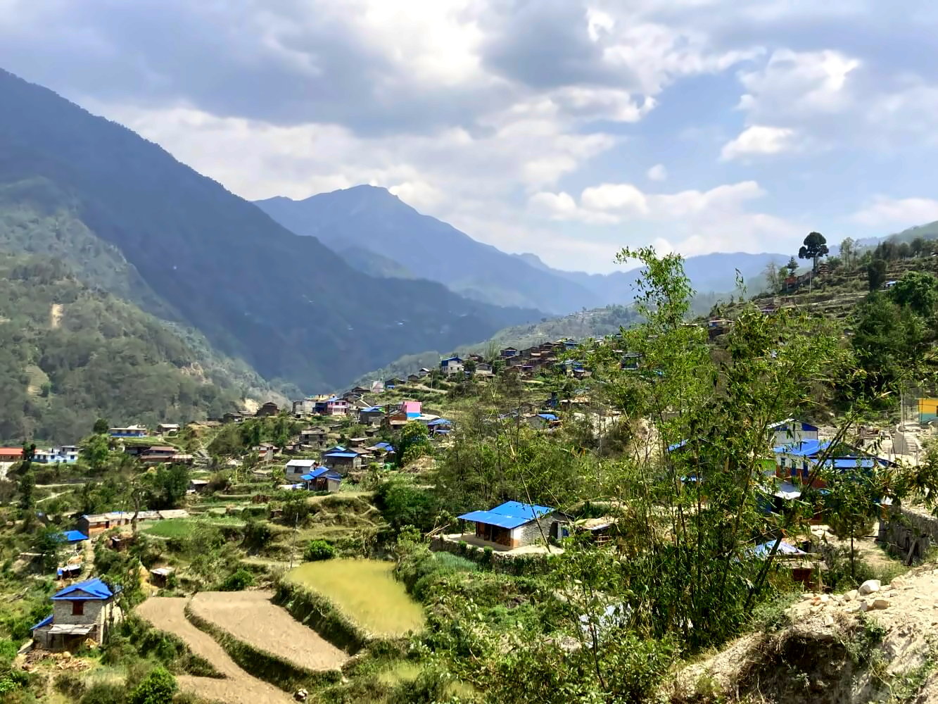 Blick über die Dörfer der Annapurna Region.