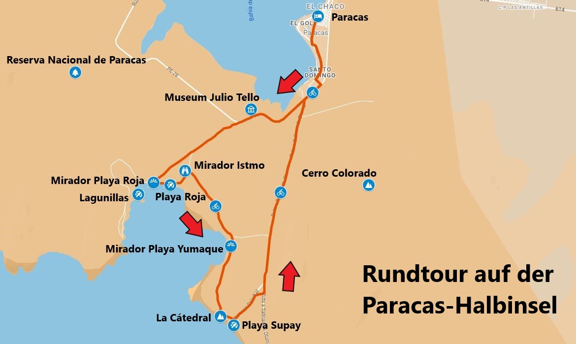 Karte des Paracas Naturreservats.