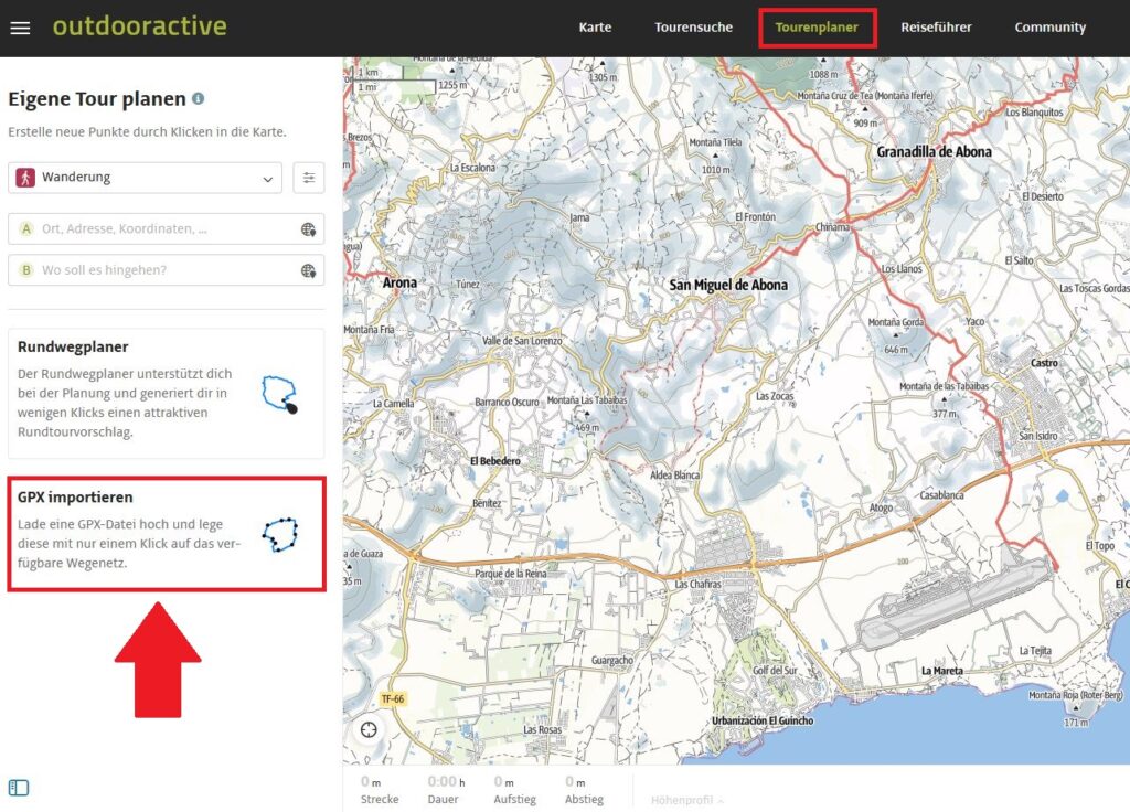 GPX Datei im Tourenplaner von Outdooractive importieren.