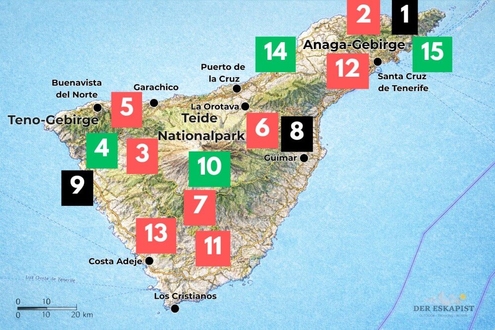 Teneriffa Top Wanderungen Übersichtskarte