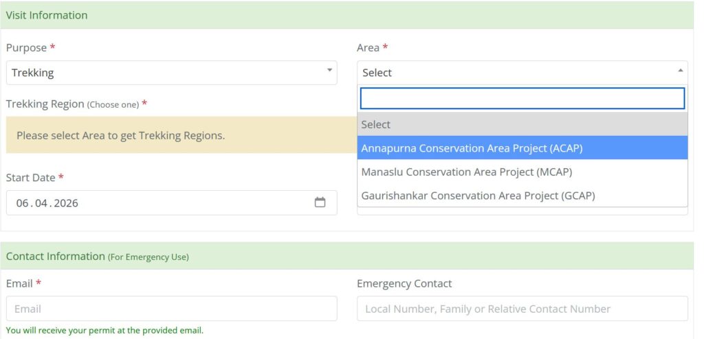 Annapurna Circuit E Permit application.