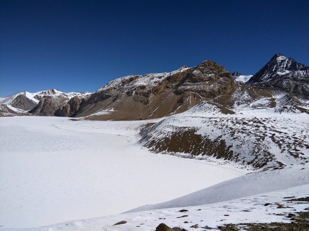 View of Tilicho lake and Mesokanto La.