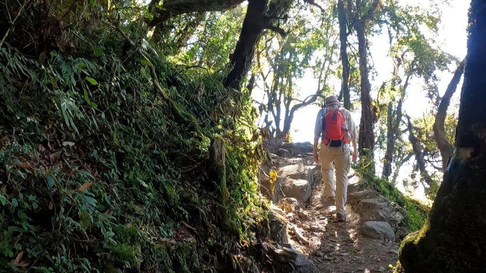 Trekker läuft eine Treppe hoch