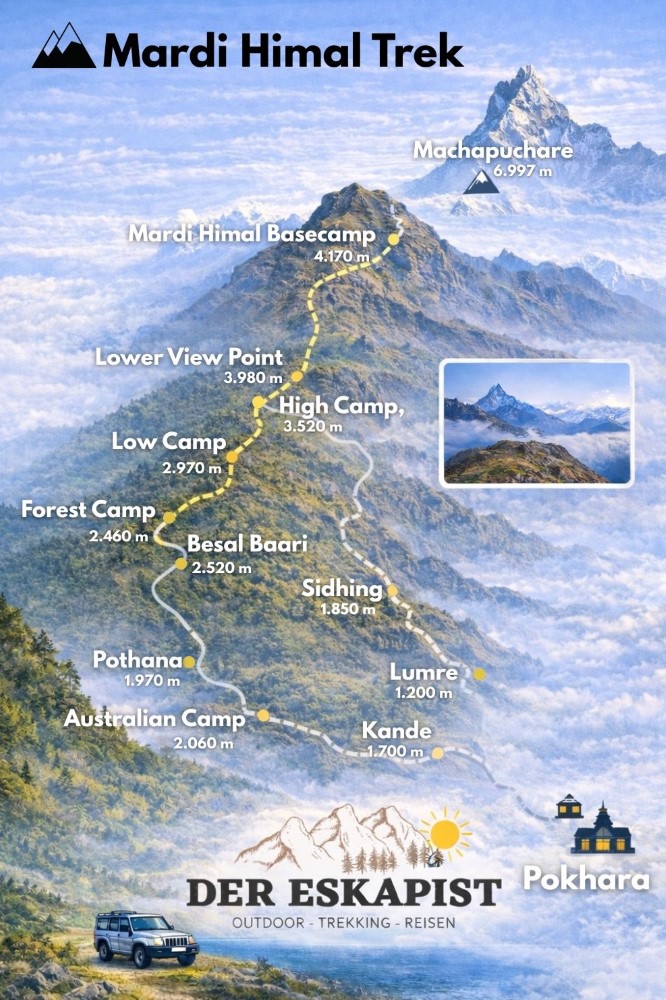 Mardi Himal Trek Karte der Route